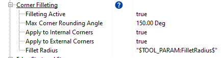 Corner Filleting settings on a laser cutting tool