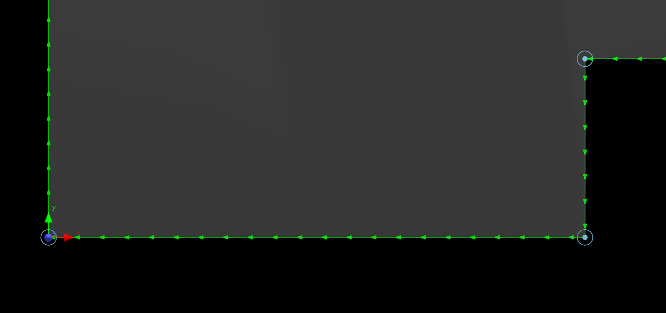 Cooling points marked at the corners of a cut path