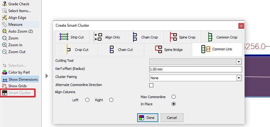 Multicutting part of a cluster - smart cluster settings