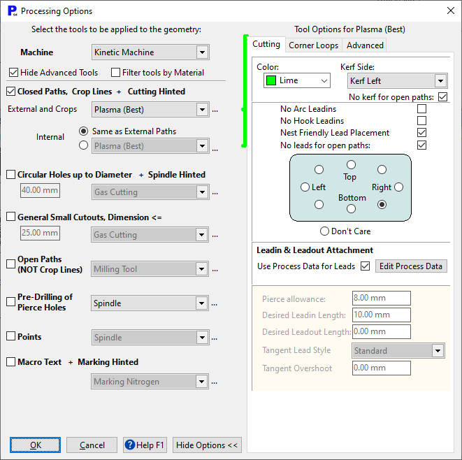 communicating with touchcut - processing settings