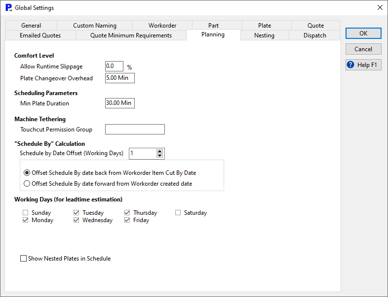 Communication with touchcut - global settings