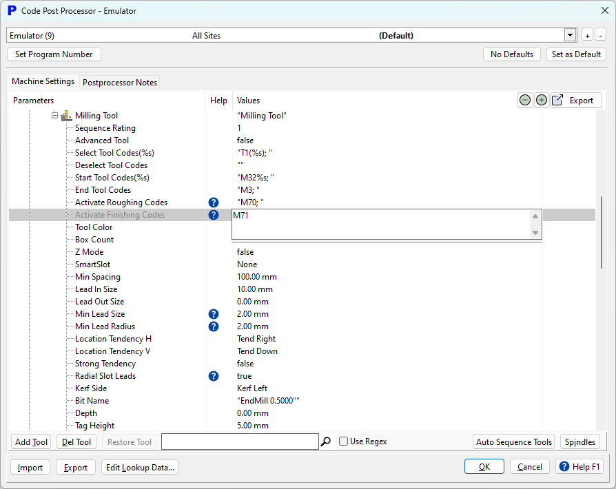 Milling Activate Finishing Codes