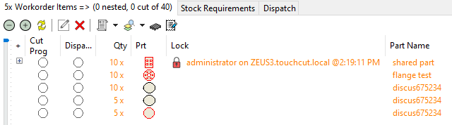 After hovering the mouse over the column at 2:19:11 pm, the suystem reports the part is being nested by "administrator" on the computer "Zeus3"