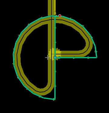 A laser loop lead extension. The cut runs through the loop and crosses its own kerf before reaching the part boundary. A laser loop lead extension. The cut runs through the loop and crosses its own kerf before reaching the part boundary.