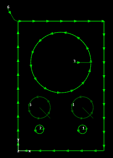 Holes 4 and 5 are processed automatically using Q-Hole via process data lookup.  Other holes are cut normally.