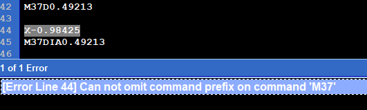 Touchcut7 Error if the G0 prefix on the rapid between M37 macros is not present